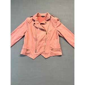 S Michel Pink Faux‎ Suede Moto Jacket Women's Large Asymmetrical Zip